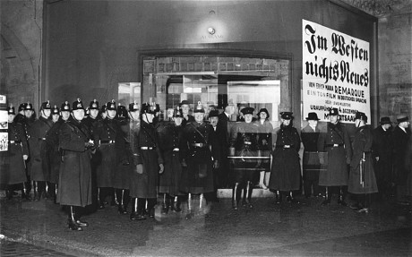 Berlin police ready for Nazi protest showing of "All Quiet on the Western Front" in 1930