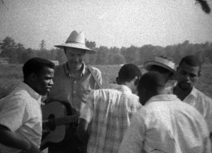 Singer and activist Pete Seeger among the organizers of the Greenwood voter-registration drive. This image and one above: Washington University Film & Media Archive.